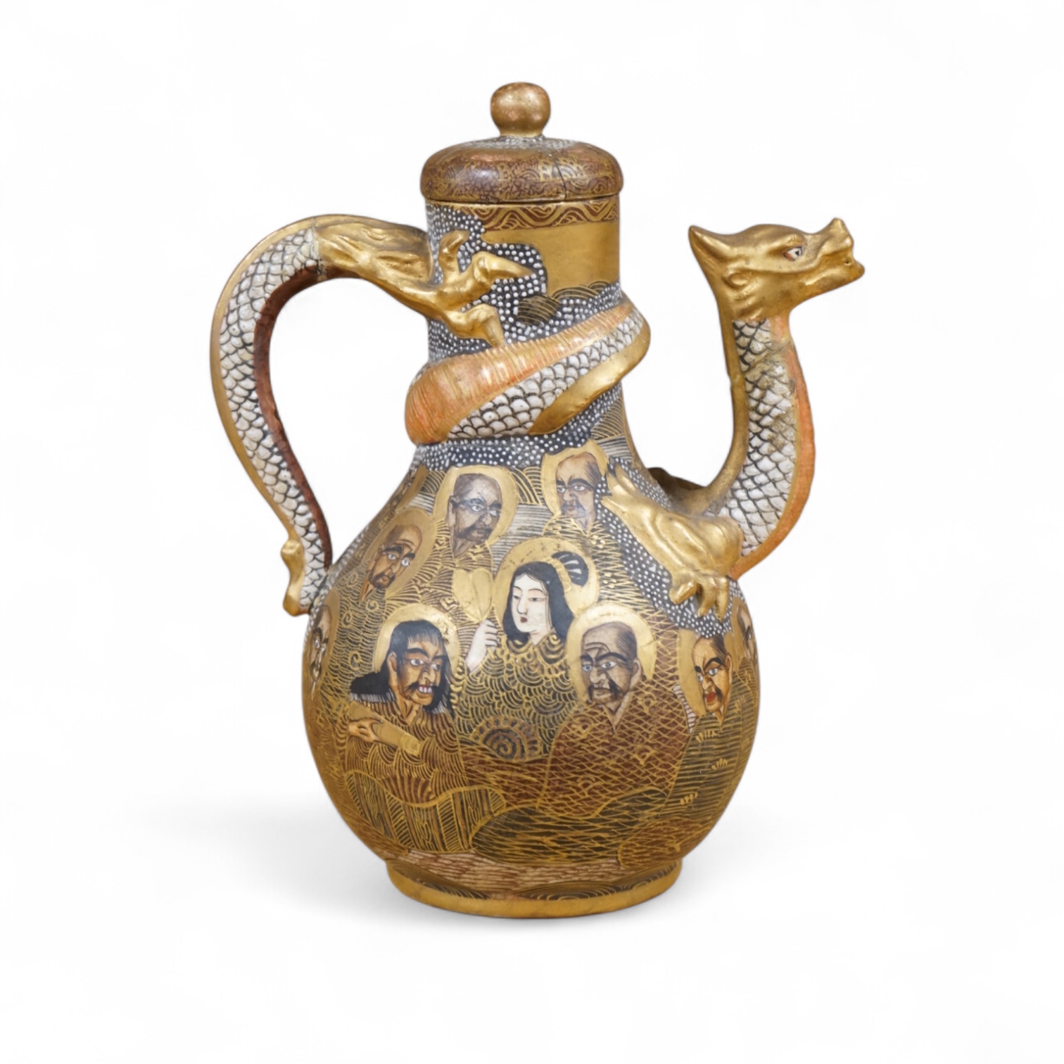 A Japanese Satsuma teapot and cover, signed, 17cm